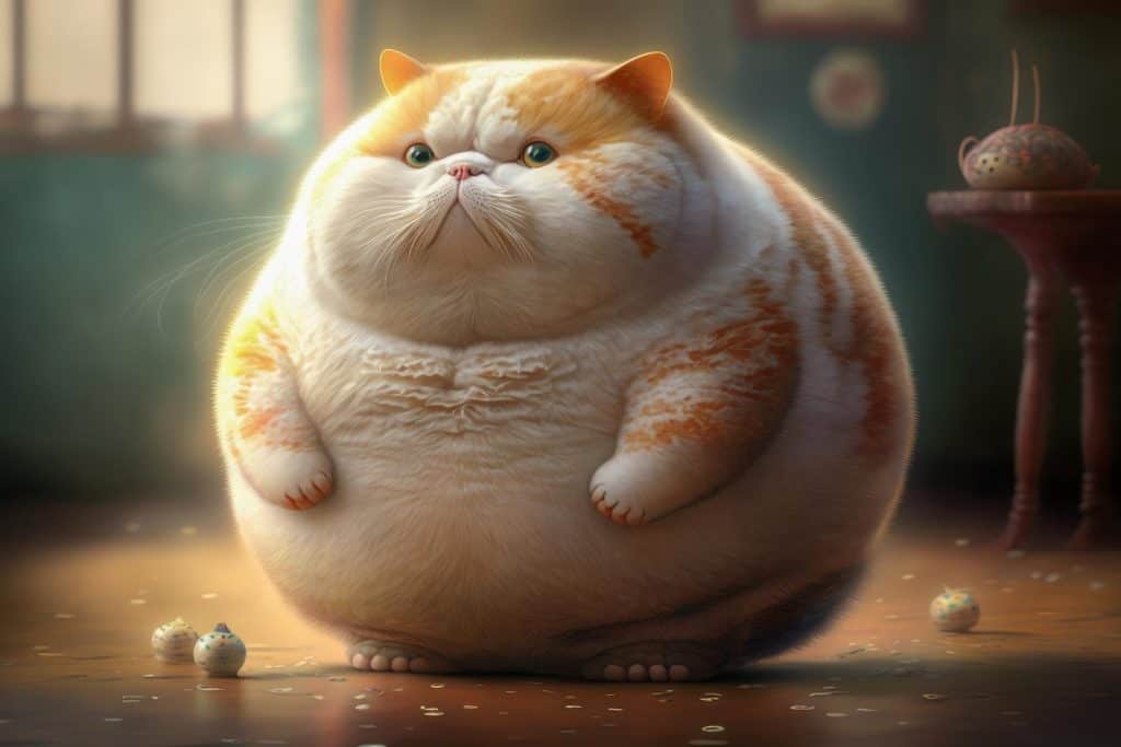 Painting of chubby cat sitting on its hind legs Generative AI